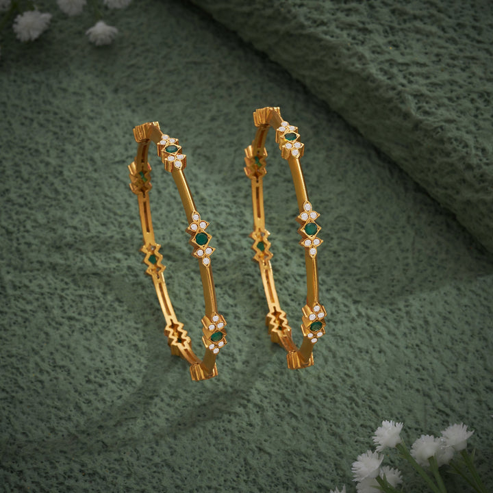 92.5 Silver, 24kt Gold Polish Hariyali Stone Bangles | SHOBITAM