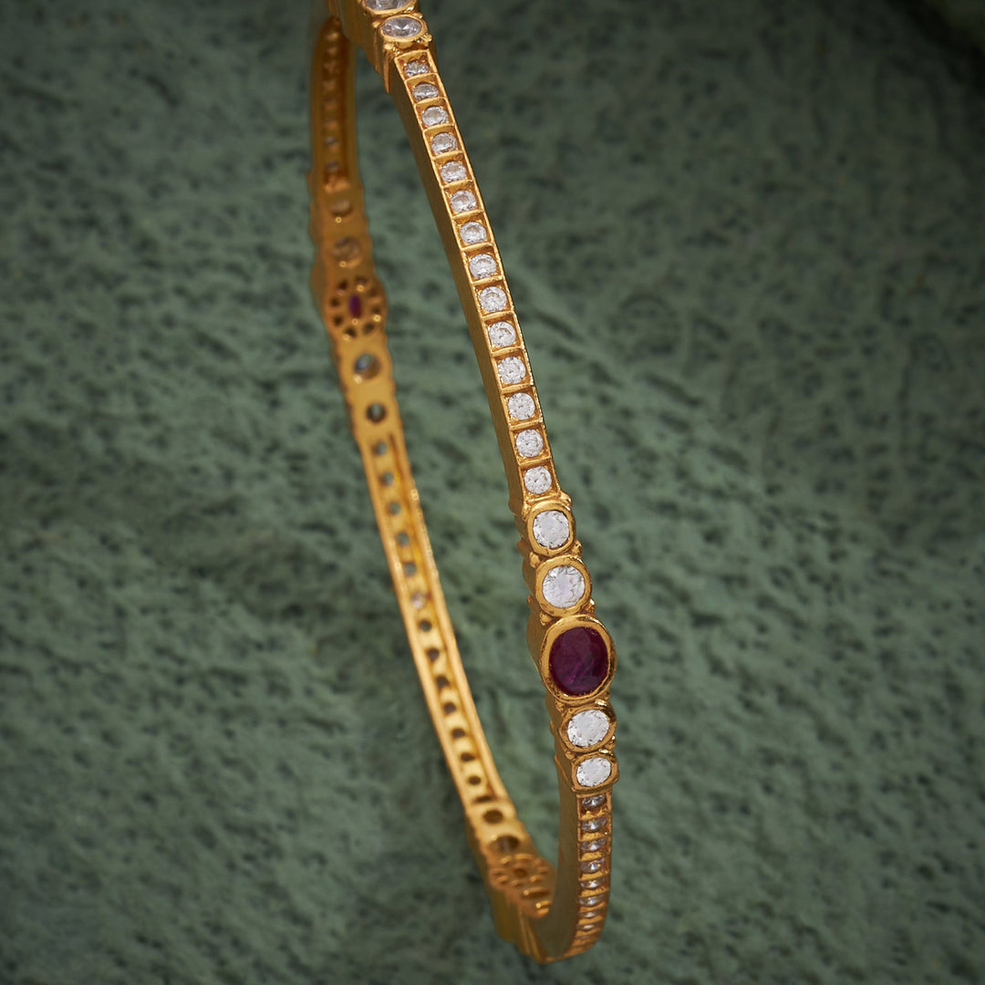92.5 Silver, 24kt Gold Polish Oval-Rosy Stone Bangles | SHOBITAM
