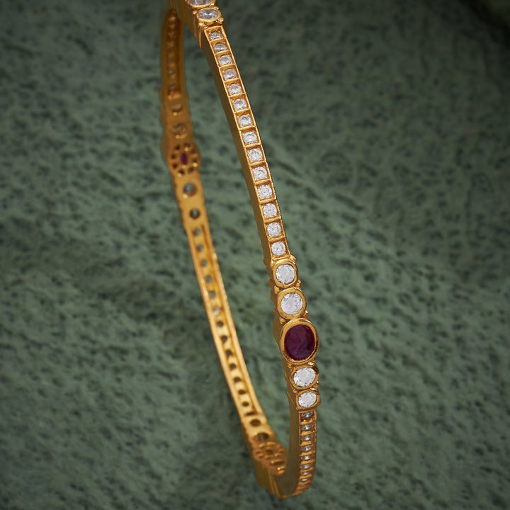 92.5 Silver, 24kt Gold Polish Oval-Rosy Stone Bangles | SHOBITAM
