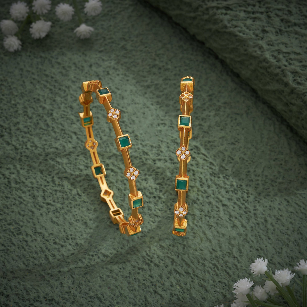 92.5 Silver, 24kt Gold Polish Square-Rosy Stone Bangles | SHOBITAM