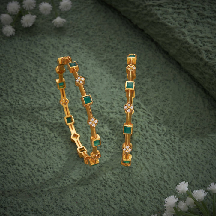 92.5 Silver, 24kt Gold Polish Square-Rosy Stone Bangles | SHOBITAM
