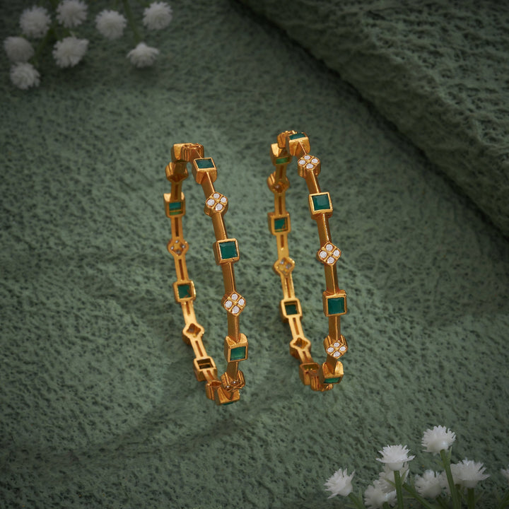92.5 Silver, 24kt Gold Polish Square-Rosy Stone Bangles | SHOBITAM