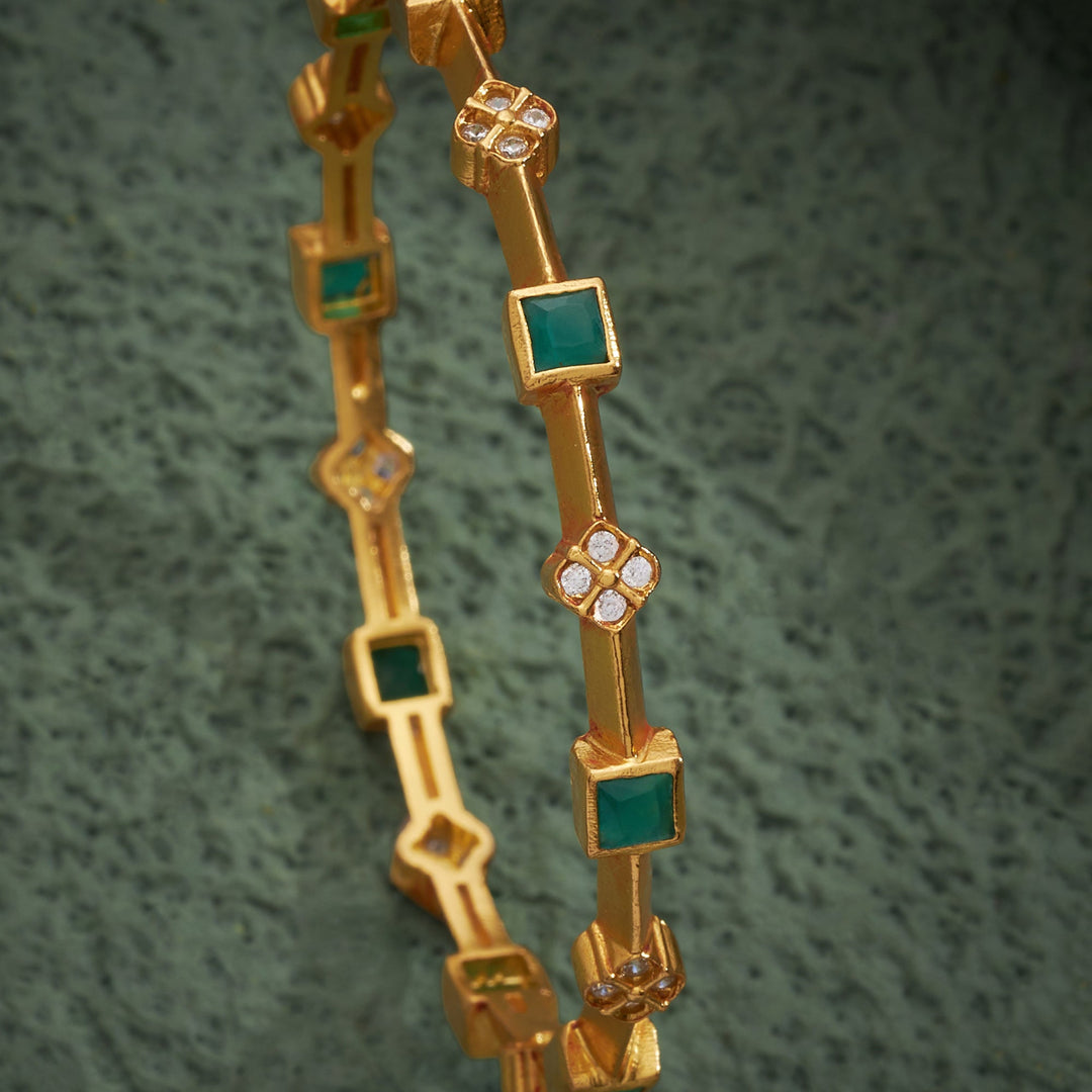 92.5 Silver, 24kt Gold Polish Square-Rosy Stone Bangles | SHOBITAM