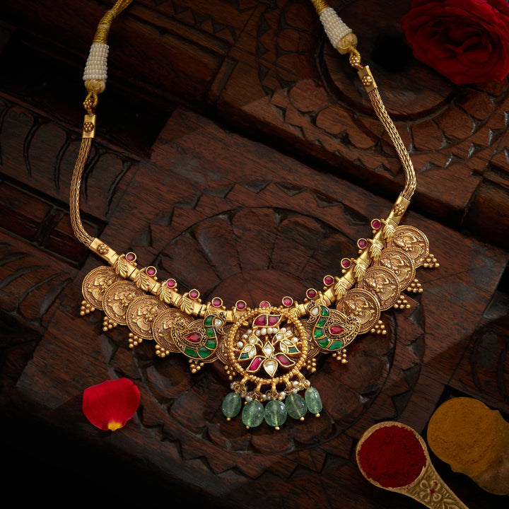 92.5 Silver, Gold Plated Kanakprabha Short Necklace|SHOBITAM