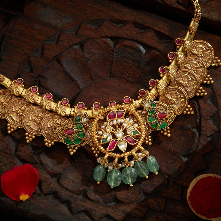 92.5 Silver, Gold Plated Kanakprabha Short Necklace|SHOBITAM