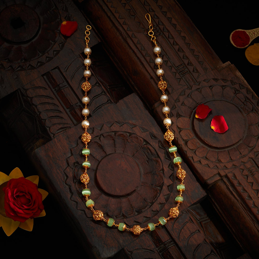 92.5 Silver, 24kt Gold Polish Mint-Pearl Antique Mala |SHOBITAM