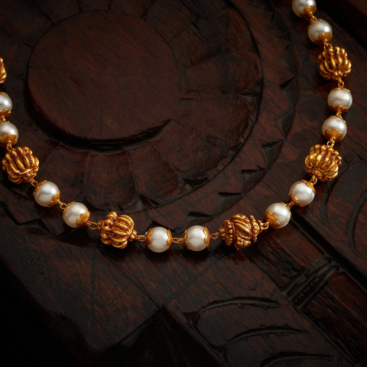 92.5 Silver, 24kt Gold Polish Antique Beaded Mala | SHOBITAM