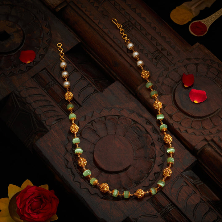 92.5 Silver, 24kt Gold Polish Panna Beaded Antique Mala | SHOBITAM