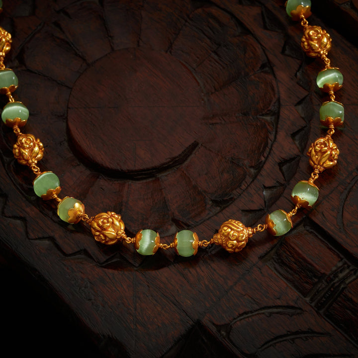 92.5 Silver, 24kt Gold Polish Panna Beaded Antique Mala | SHOBITAM