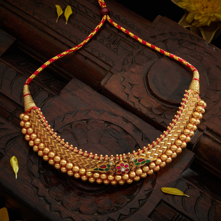92.5 Silver ,Gold Plated Mitthu-Phool Antique Choker | SHOBITAM