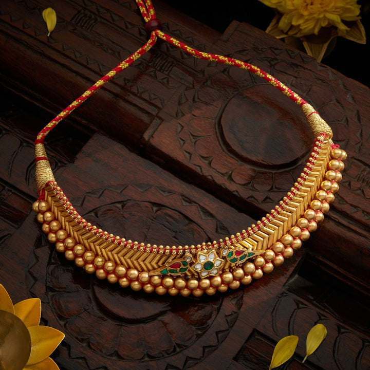 92.5 Silver ,Gold Plated  Parrot-Phool Antique Choker | SHOBITAM