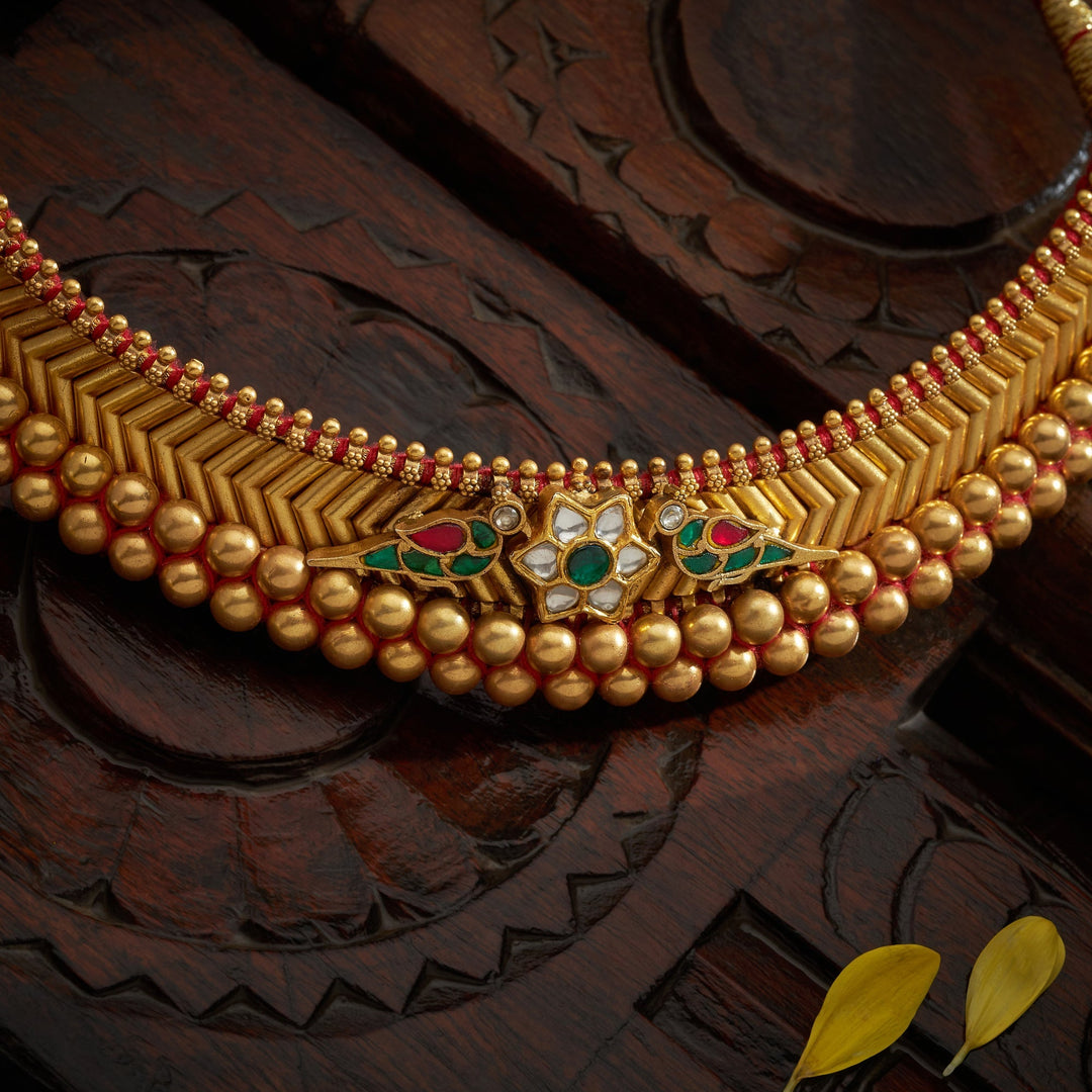 92.5 Silver ,Gold Plated  Parrot-Phool Antique Choker | SHOBITAM