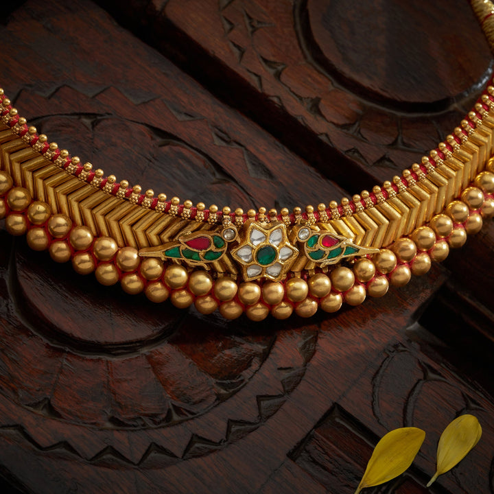 92.5 Silver ,Gold Plated  Parrot-Phool Antique Choker | SHOBITAM