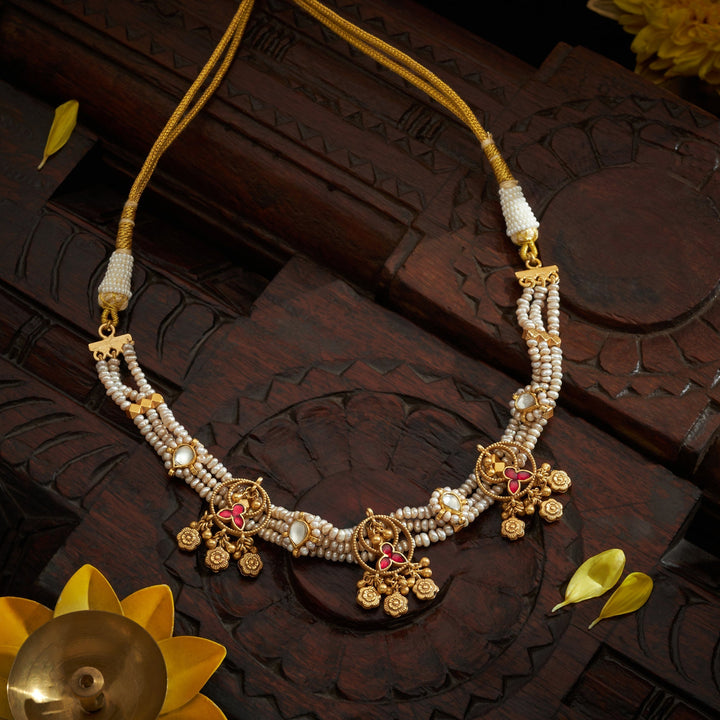 92.5 Silver ,Gold Plated  Moti Antique Choker | SHOBITAM