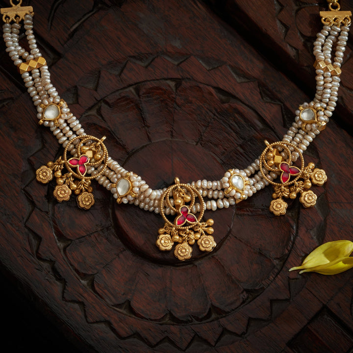 92.5 Silver ,Gold Plated  Moti Antique Choker | SHOBITAM