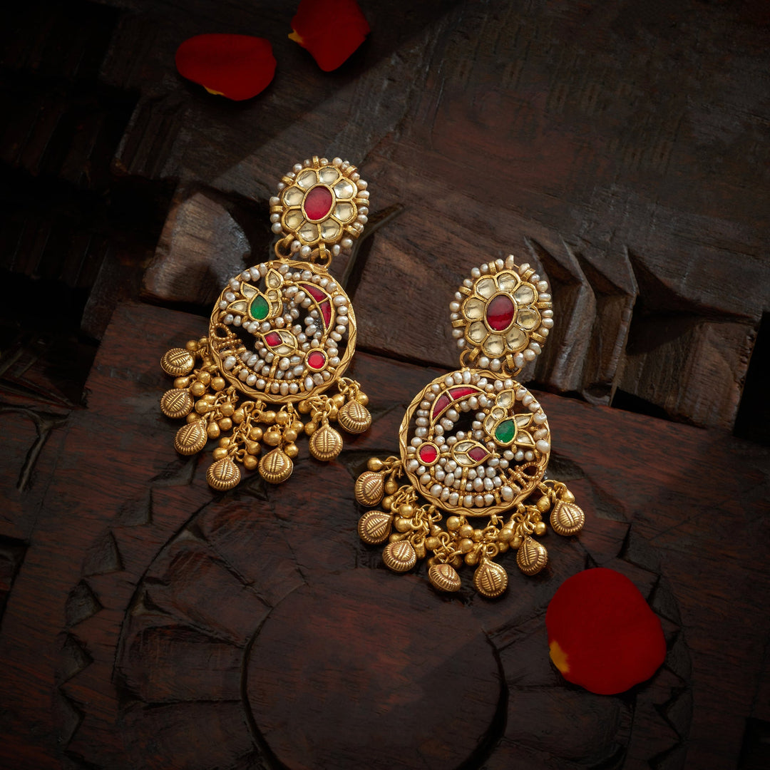 92.5 Silver,Gold Plated Moti-Phool Kundan Danglers|SHOBITAM