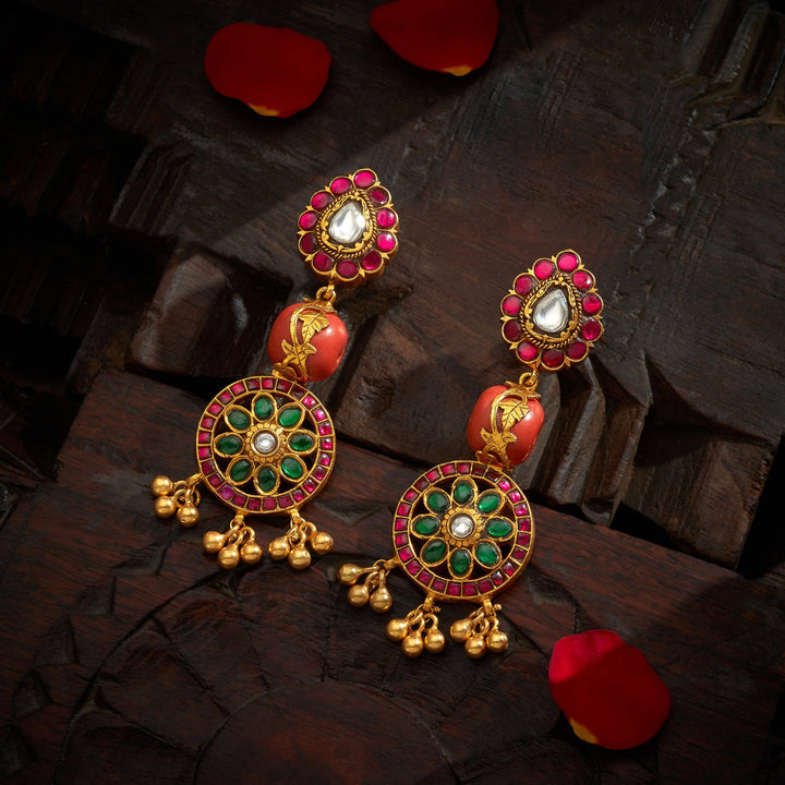 92.5 Silver, 24kt Gold Polish Phoolvati Kundan Danglers | SHOBITAM