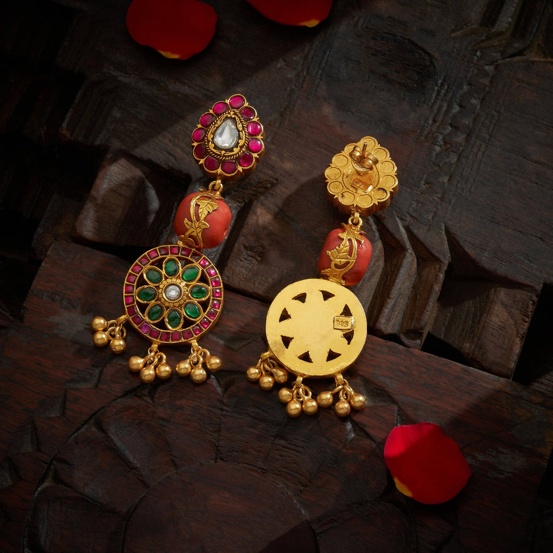 92.5 Silver, 24kt Gold Polish Phoolvati Kundan Danglers | SHOBITAM