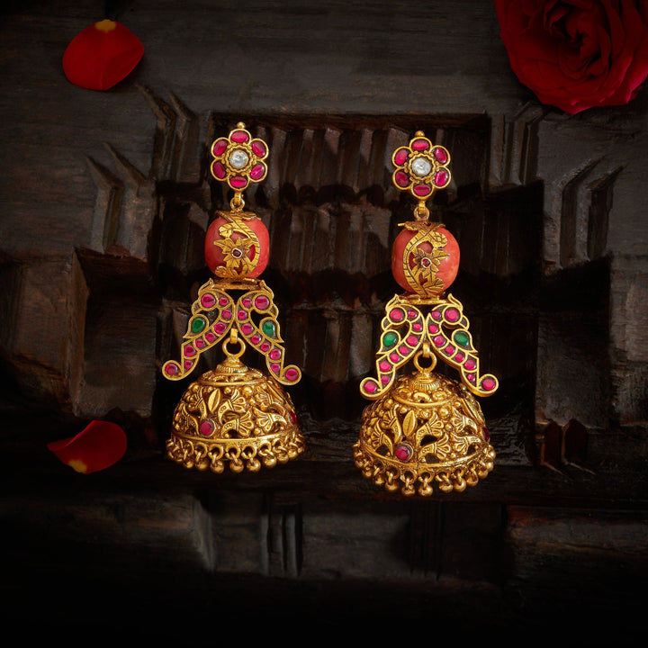 92.5 Silver, 24kt Gold Polish Mor-Pankh Antique Danglers | SHOBITAM
