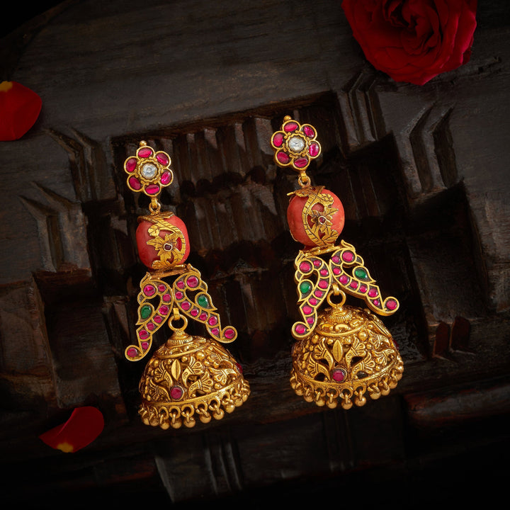 92.5 Silver, 24kt Gold Polish Mor-Pankh Antique Danglers | SHOBITAM