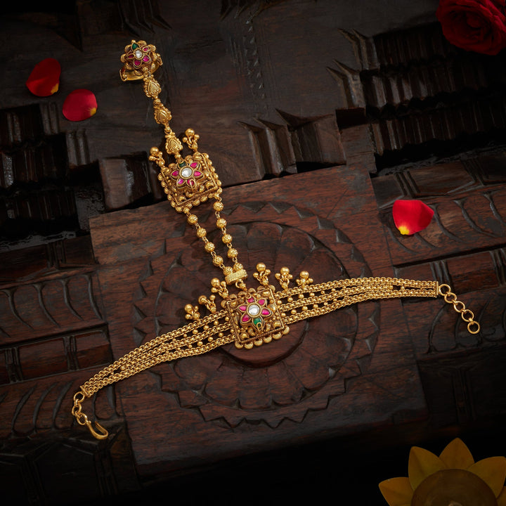 92.5 Silver, 24kt Gold Polish Kusum Antique Haath Phool | SHOBITAM