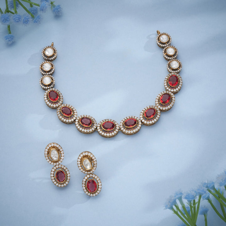 92.5 Silver, 24kt Gold Polish Manikaara Victorian Necklace Set | SHOBITAM