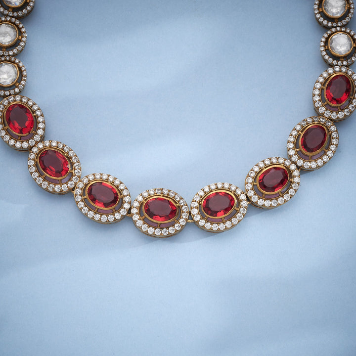 92.5 Silver, 24kt Gold Polish Manikaara Victorian Necklace Set | SHOBITAM