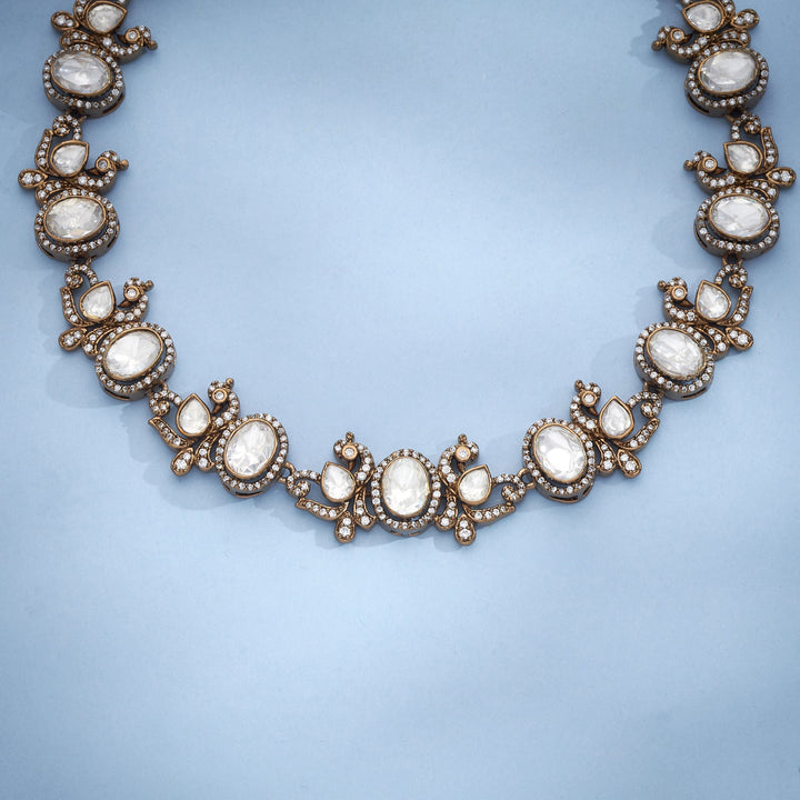 92.5 Silver, Gold Plated Hiranmayi Moissanite Necklace | SHOBITAM