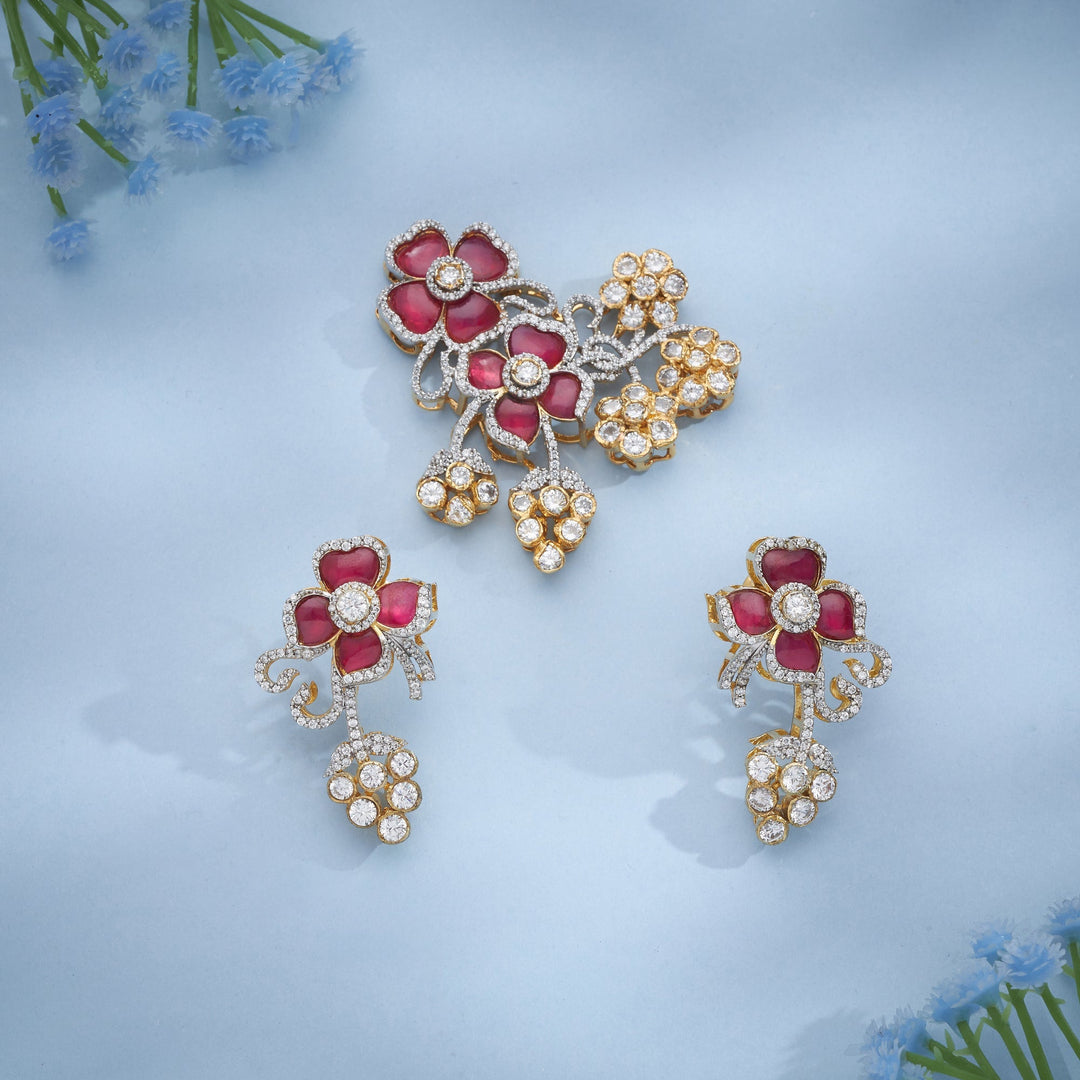 92.5 Silver,Gold Plated Avirika CZ Pendant Set | SHOBITAM