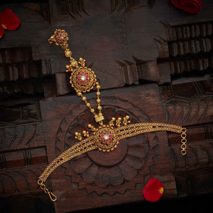 92.5 Silver, 24kt Gold Polish Flora Antique Haath Phool | SHOBITAM