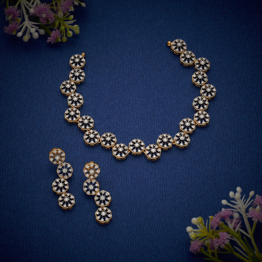 92.5 Silver ,Gold Plated Swarnika CZ Necklace Set | SHOBITAM