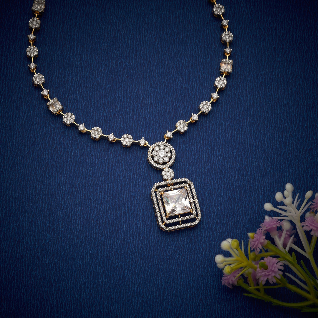 92.5 Silver, 24kt Gold Polish Ember Gold CZ Necklace Set | SHOBITAM