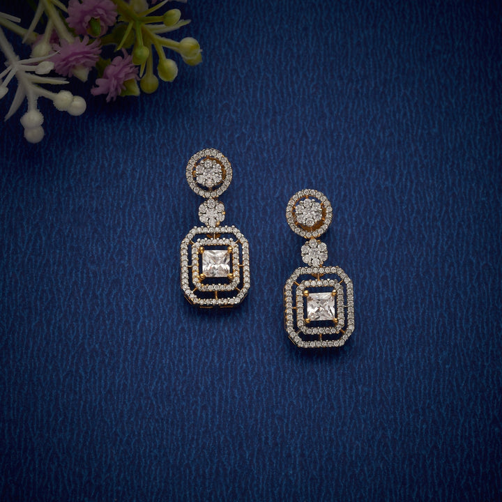 92.5 Silver, 24kt Gold Polish Ember Gold CZ Necklace Set | SHOBITAM