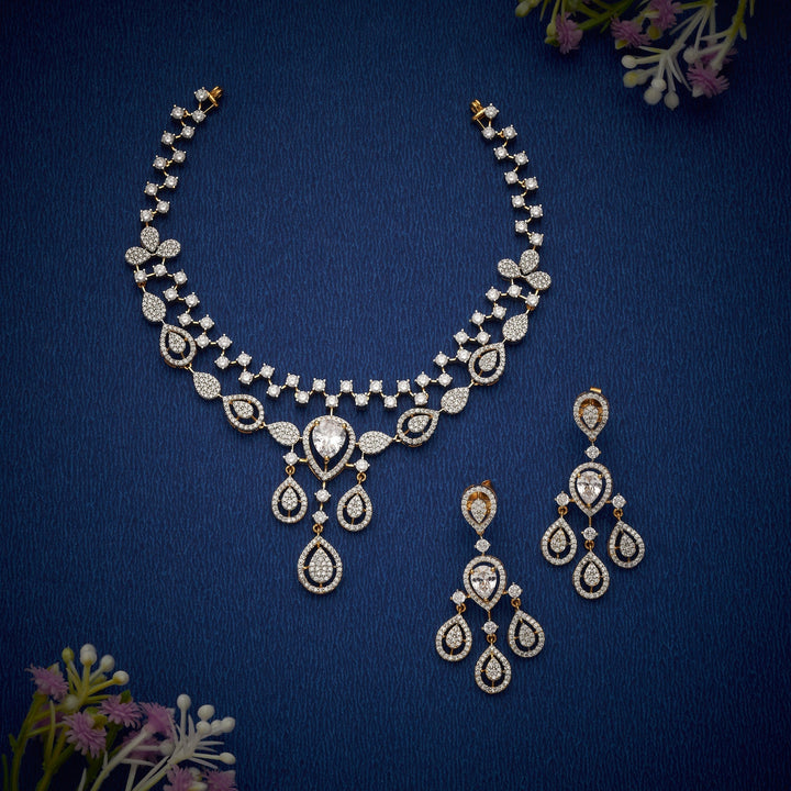 92.5 Silver.Gold Plated Gold Courtyard Necklace Set|SHOBITAM