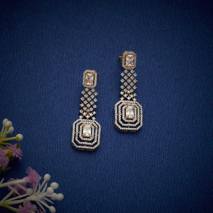 92.5 Silver, 24kt Gold Polish Zariya Luxe CZ Necklace Set | SHOBITAM