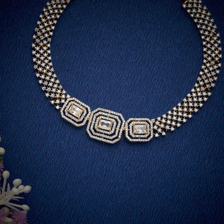 92.5 Silver, 24kt Gold Polish Zariya Luxe CZ Necklace Set | SHOBITAM