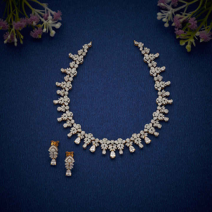 92.5 Silver, 24kt Gold Polish Carat Culture CZ Necklace Set | SHOBITAM