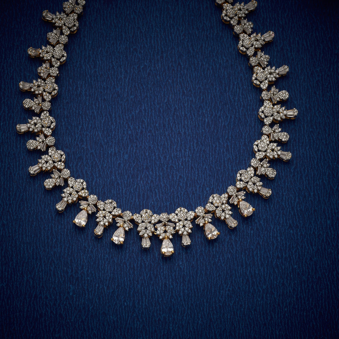 92.5 Silver, 24kt Gold Polish Carat Culture CZ Necklace Set | SHOBITAM