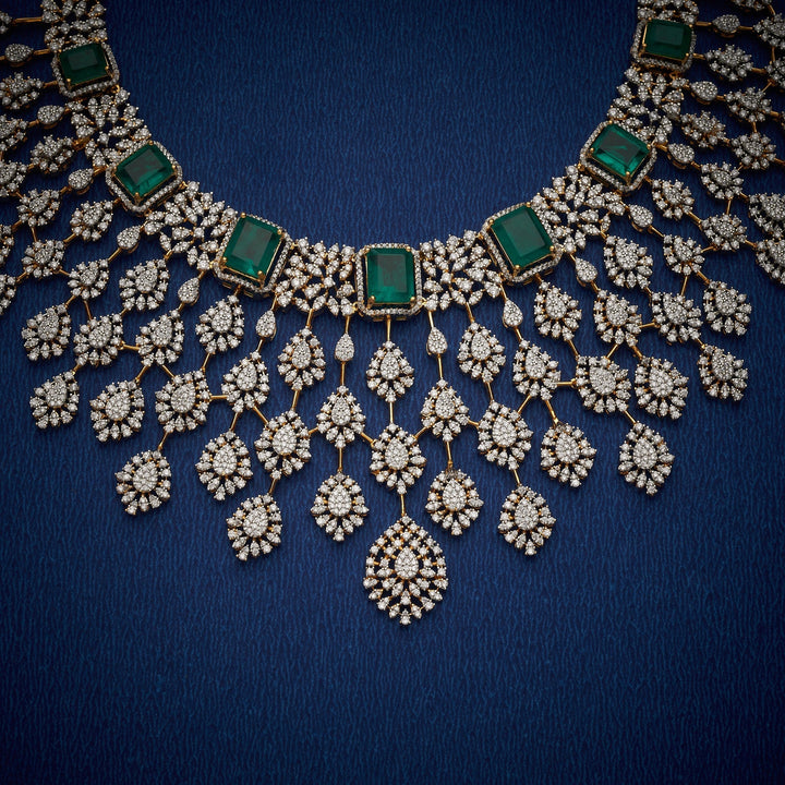 92.5 Silver, 24kt Gold Polish Crowned Carats CZ Necklace Set | SHOBITAM