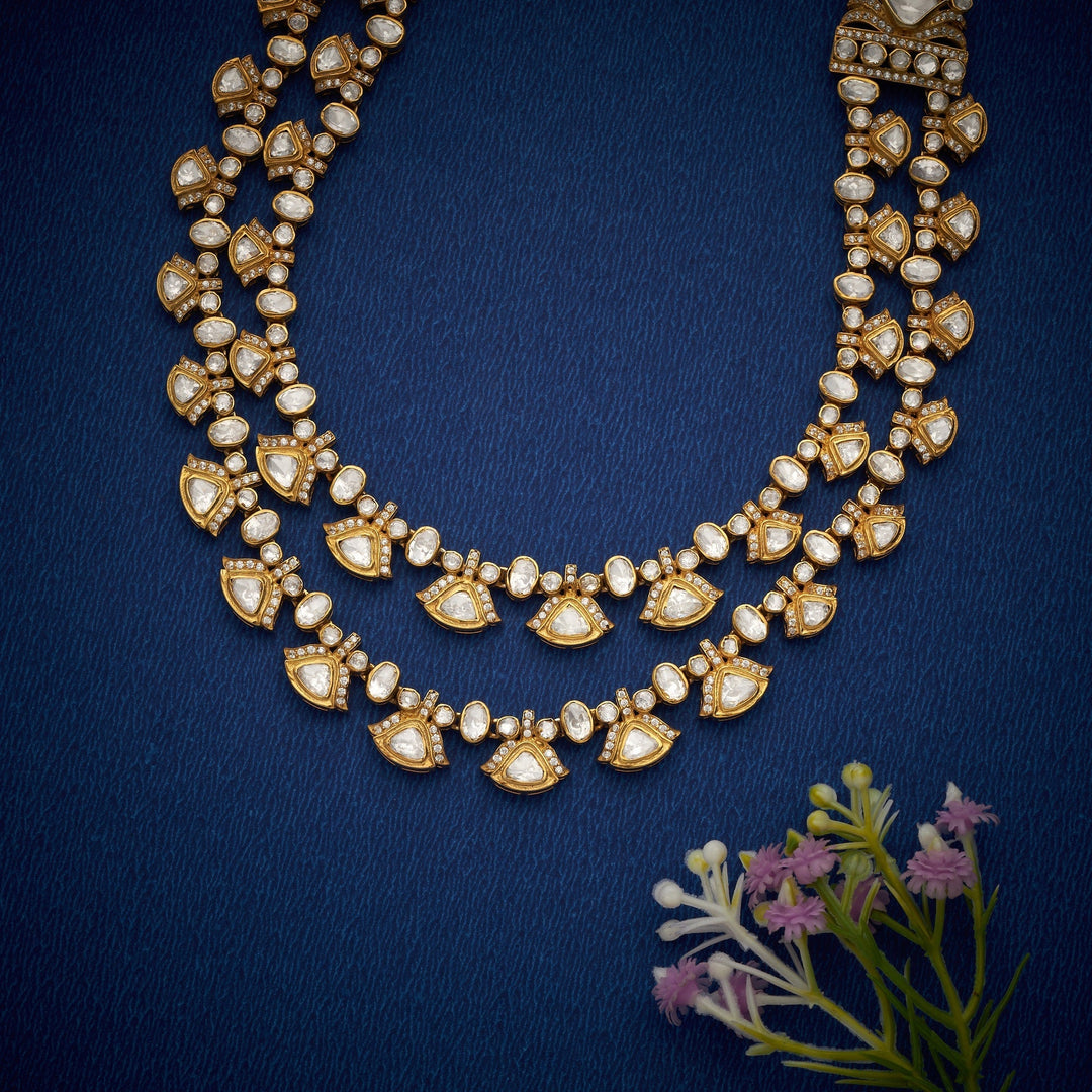 92.5 Silver, 24kt Gold Polish Suvarna Moissanite Necklace Set | SHOBITAM