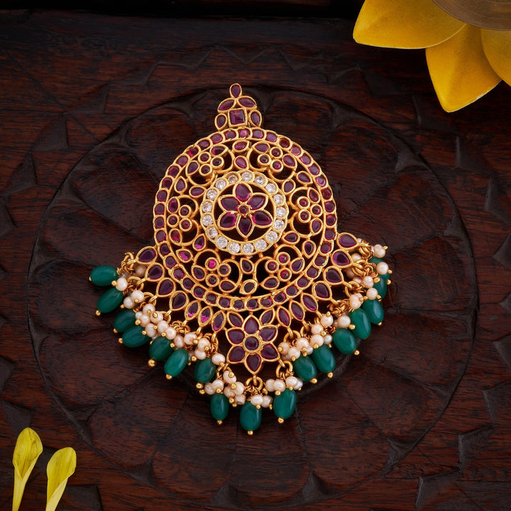 92.5 Silver, 24kt Gold Plated, Chandrika Stone Pendant | SHOBITAM