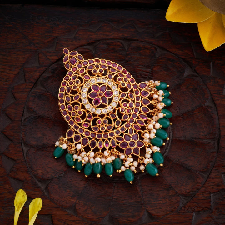 92.5 Silver, 24kt Gold Plated, Chandrika Stone Pendant | SHOBITAM