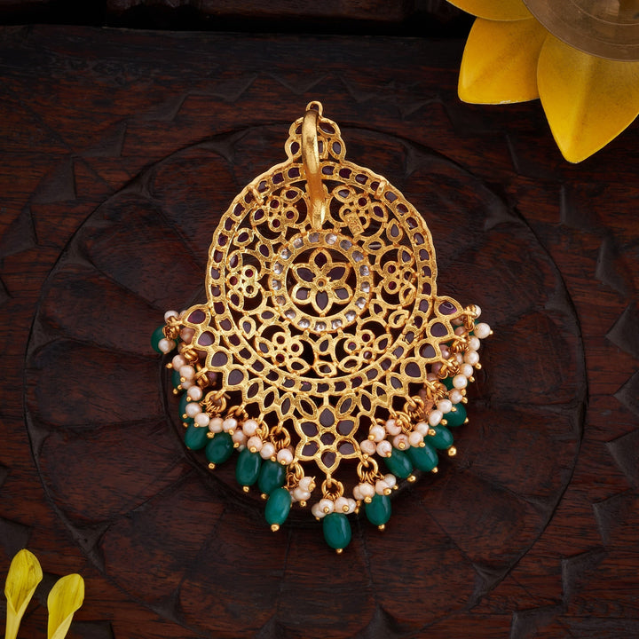 92.5 Silver, 24kt Gold Plated, Chandrika Stone Pendant | SHOBITAM