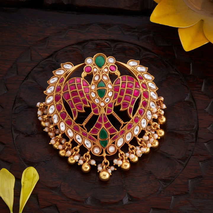 92.5 Silver, 24kt Gold Plated, Berunda Kundan Pendant | SHOBITAM