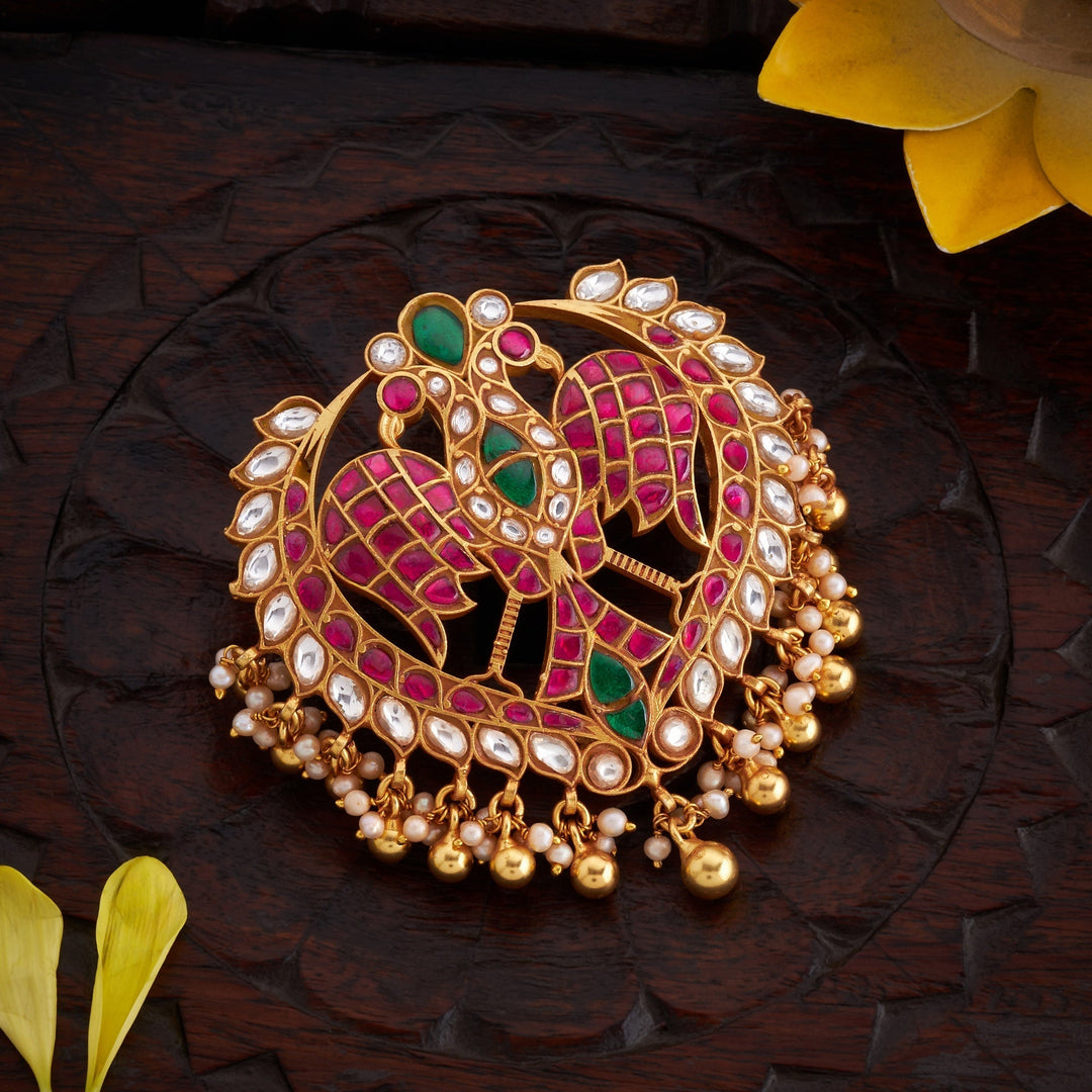 92.5 Silver, 24kt Gold Plated, Berunda Kundan Pendant | SHOBITAM
