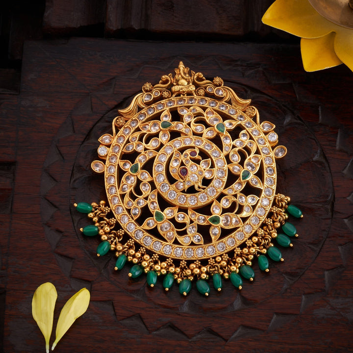 92.5 Silver, 24kt Gold Plated, Ganapati Temple Pendant | SHOBITAM