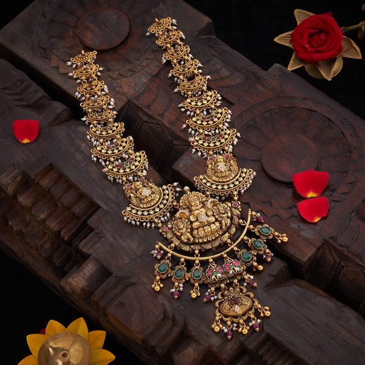92.5 Silver, 24ktGold Plated, Tejasvini Temple Necklace | SHOBITAM
