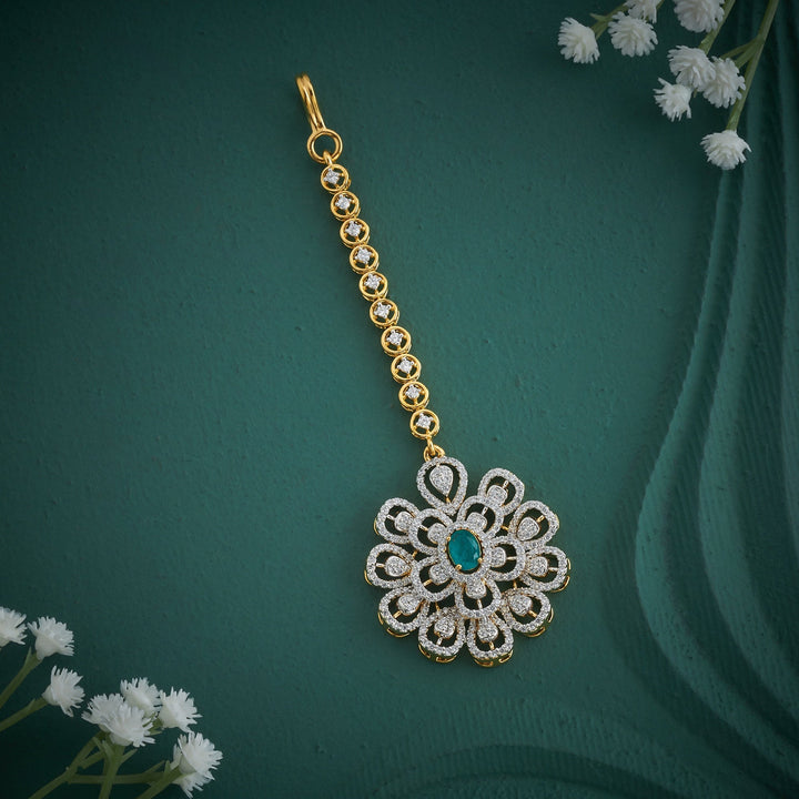 92.5 Silver, Gold Plated, Phool CZ Tikka | SHOBITAM