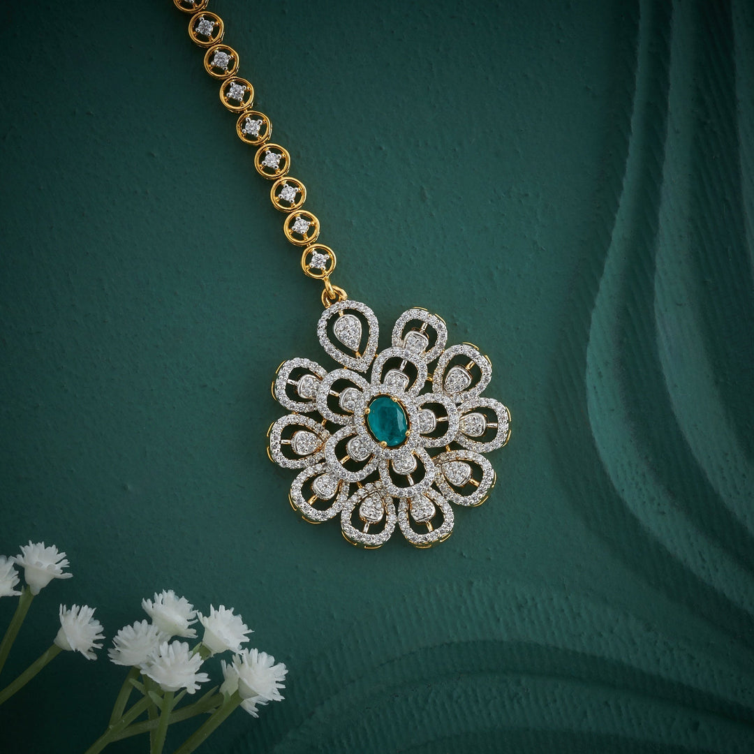 92.5 Silver, Gold Plated, Phool CZ Tikka | SHOBITAM