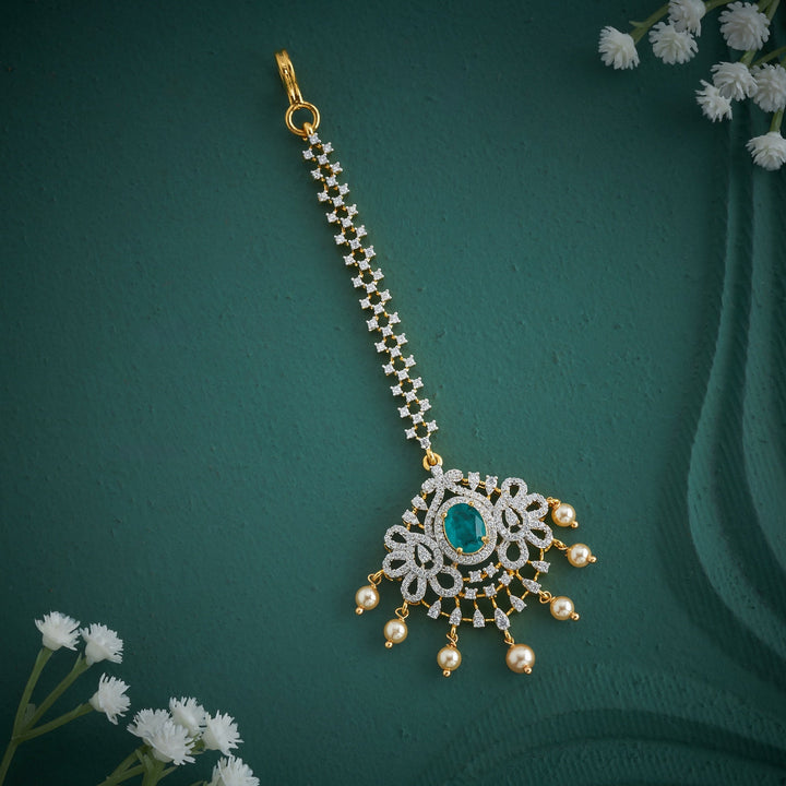 92.5 Silver, Gold Plated, Zircon Tikka | SHOBITAM